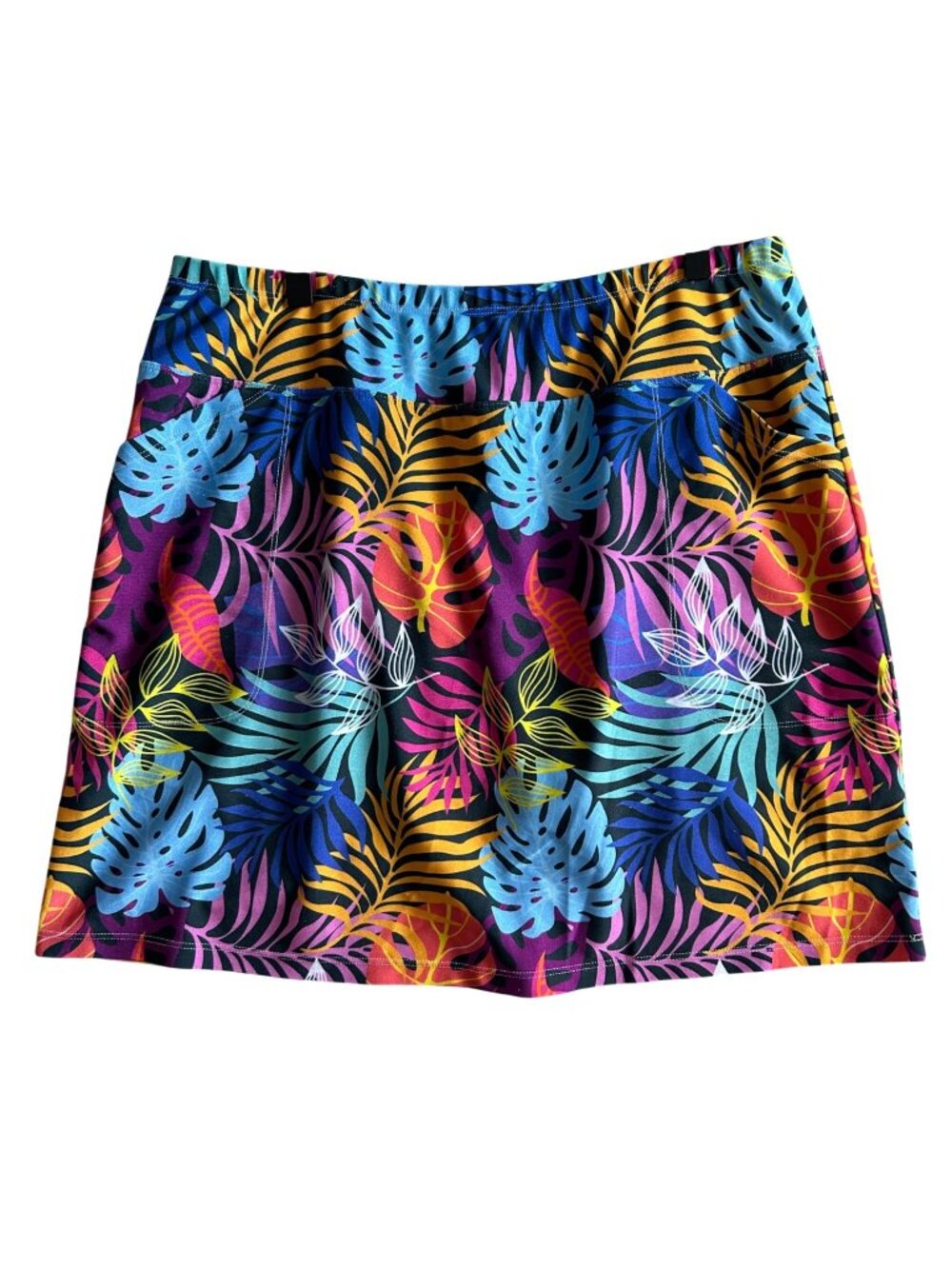 Skinz Tropical Print Womens Sz XL Skirt Built-In Black Shorts Bold Multicolor